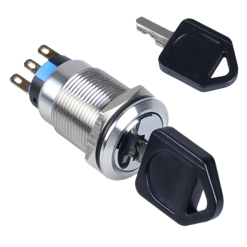 DMWD 19mm ON Off Metal Latching Key Lock Switch 3Pin 1NO 1NC Lock Maintained Key Switch - Image 1